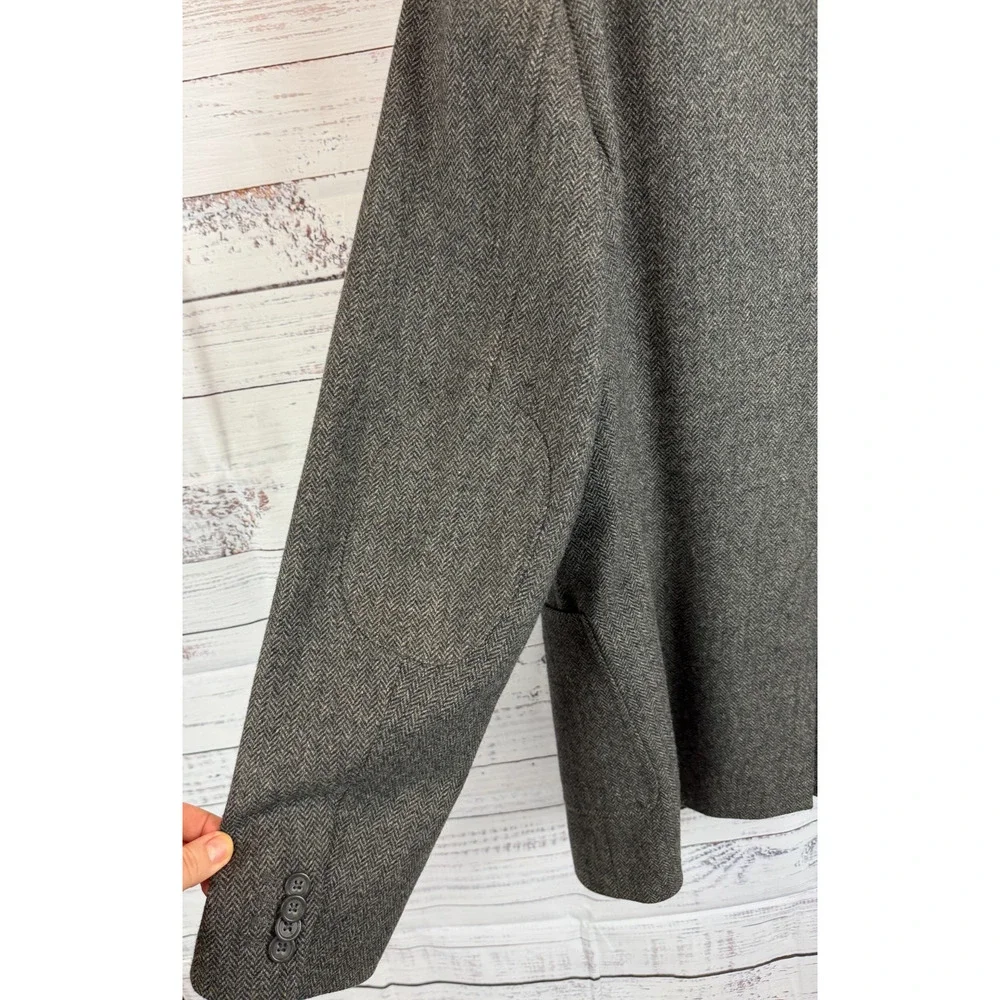 BANANA REPUBLIC gray herringbone tweed elbow patch 100% wool mens blazer 46L